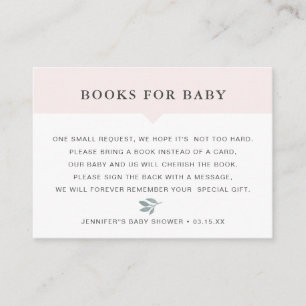 Blush Dusty Blue Watercolor Leaf Books for Baby Enclosure Card