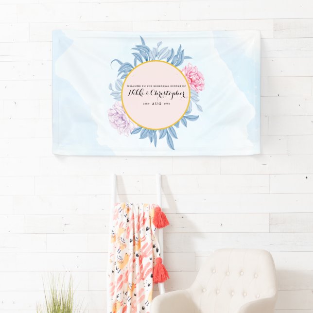 Blush Dusty Blue Watercolor Rehearsal Dinner Banner (Insitu)