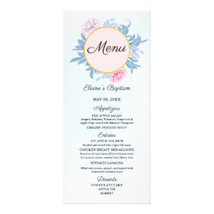 Blush Dusty Blue Watercolor Succulent Baptism Menu