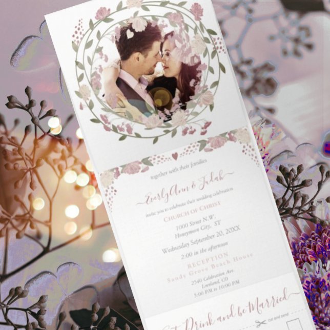 Blush Dusty Pink Earthy Hues Peony Floral  Wedding Tri-Fold Invitation (Creator Uploaded)