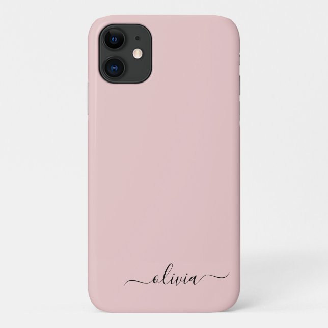 Blush Dusty Pink Girly Script Monogram Name Modern Case-Mate iPhone Case (Back)