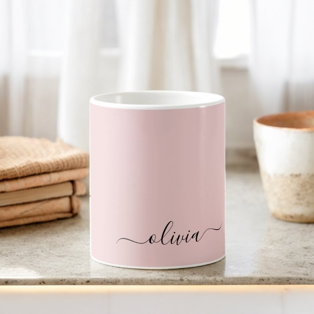 Blush Dusty Pink Girly Script Monogram Name Modern Coffee Mug (Creator Uploaded)