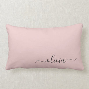 Blush Dusty Pink Girly Script Monogram Name Modern Lumbar Cushion