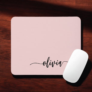 Blush Dusty Pink Girly Script Monogram Name Modern Mouse Mat
