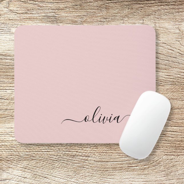 Blush Dusty Pink Girly Script Monogram Name Modern Mouse Mat (Creator Uploaded)