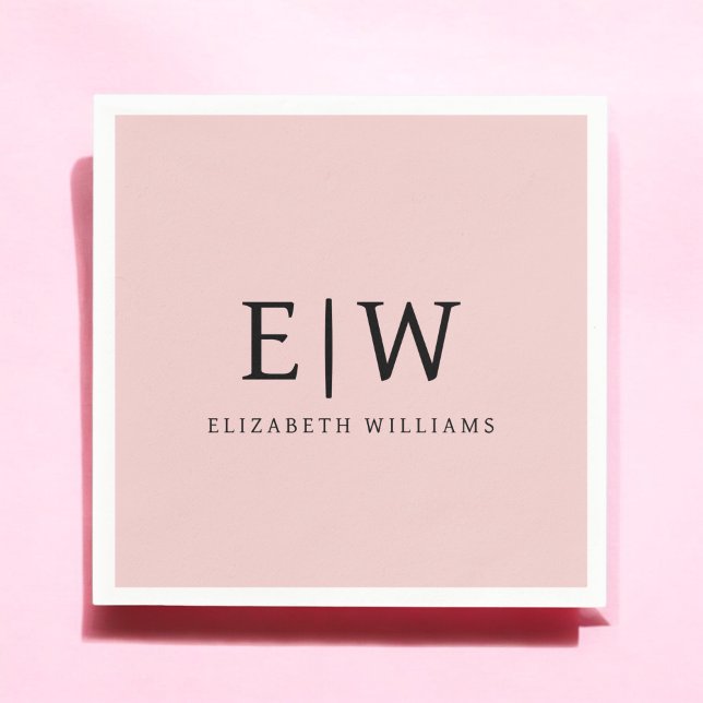 Blush Dusty Pink Girly Script Monogram Name Modern Napkin (Creator Uploaded)