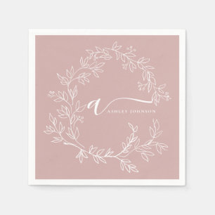 Blush Dusty Pink Girly Script Monogram Name Modern Napkin