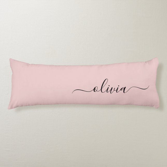 Blush Dusty Pink Modern Script Girly Monogram Name Body Cushion (Front)