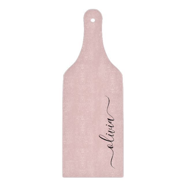Blush Dusty Pink Modern Script Girly Monogram Name Cutting Board (Front)