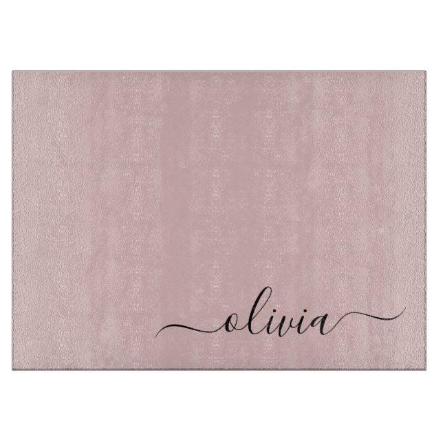 Blush Dusty Pink Modern Script Girly Monogram Name Cutting Board (Front)
