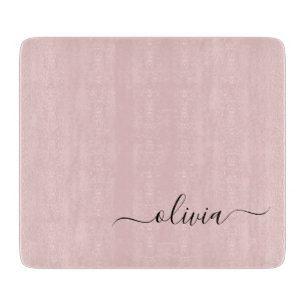 Blush Dusty Pink Modern Script Girly Monogram Name Cutting Board