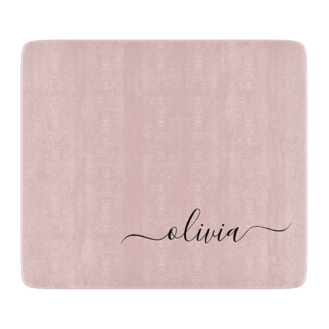 Blush Dusty Pink Modern Script Girly Monogram Name Cutting Board (Front)