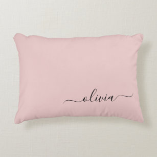 Blush Dusty Pink Modern Script Girly Monogram Name Decorative Cushion