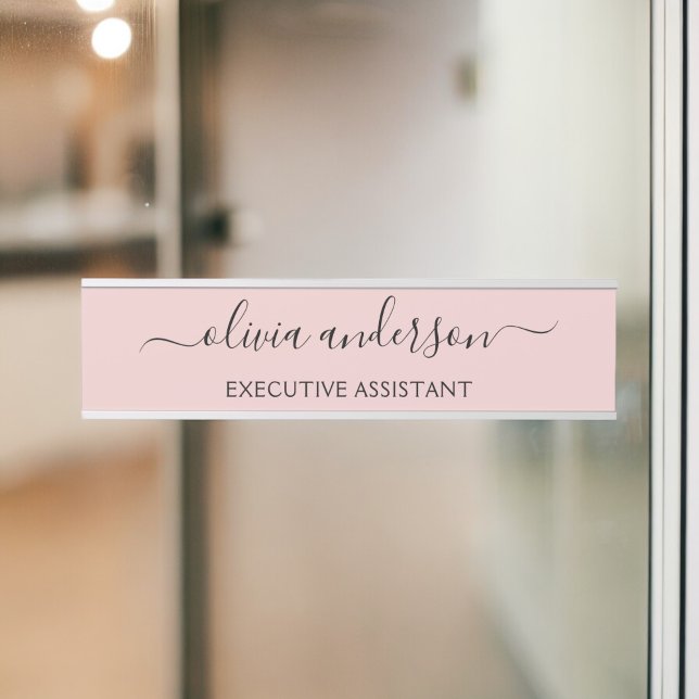 Blush Dusty Pink Modern Script Girly Monogram Name Door Sign (Creator Uploaded)