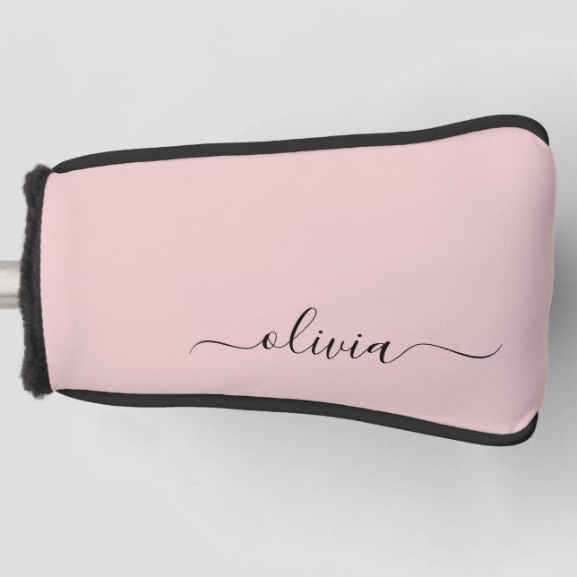 Blush Dusty Pink Modern Script Girly Monogram Name Golf Head Cover (Front)