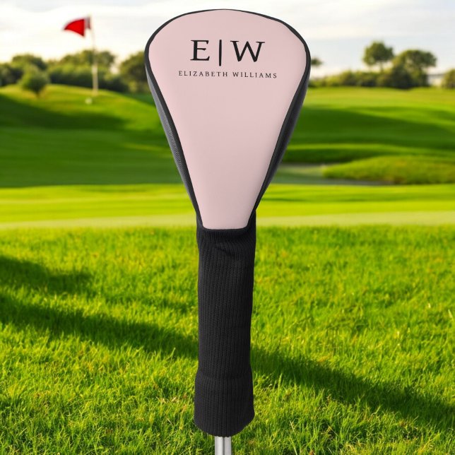 Blush Dusty Pink Modern Script Girly Monogram Name Golf Head Cover (Creator Uploaded)