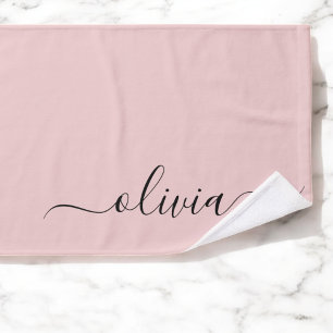 Blush Dusty Pink Modern Script Girly Monogram Name Hand Towel