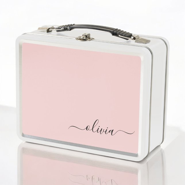 Blush Dusty Pink Modern Script Girly Monogram Name Metal Lunch Box (Creator Uploaded)