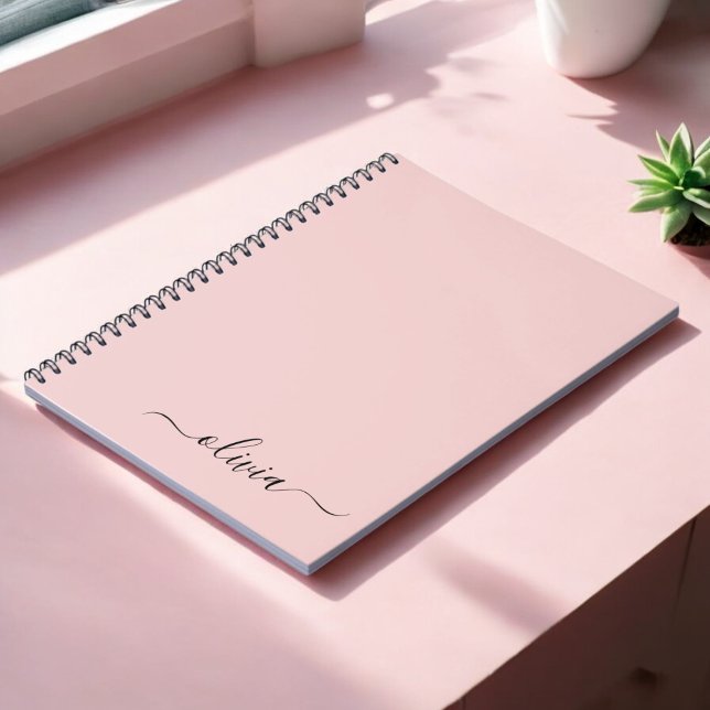 Blush Dusty Pink Modern Script Girly Monogram Name Notebook (Creator Uploaded)