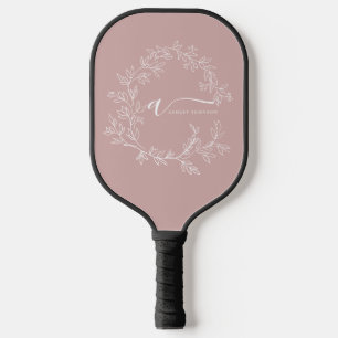 Blush Dusty Pink Modern Script Girly Monogram Name Pickleball Paddle