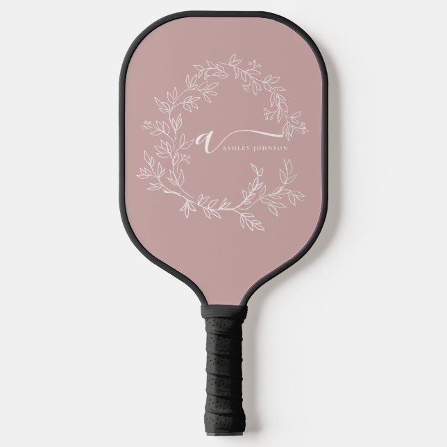 Blush Dusty Pink Modern Script Girly Monogram Name Pickleball Paddle (Front)