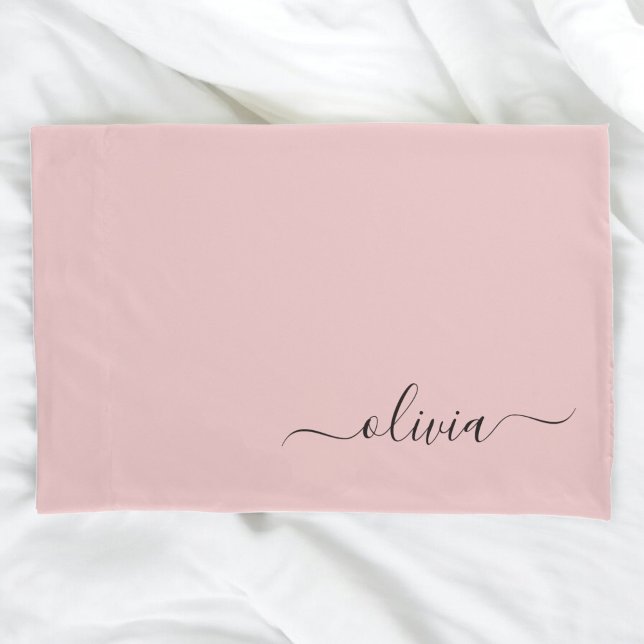 Blush Dusty Pink Modern Script Girly Monogram Name Pillowcase (Creator Uploaded)
