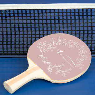 Blush Dusty Pink Modern Script Girly Monogram Name Ping Pong Paddle