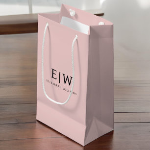 Blush Dusty Pink Modern Script Girly Monogram Name Small Gift Bag