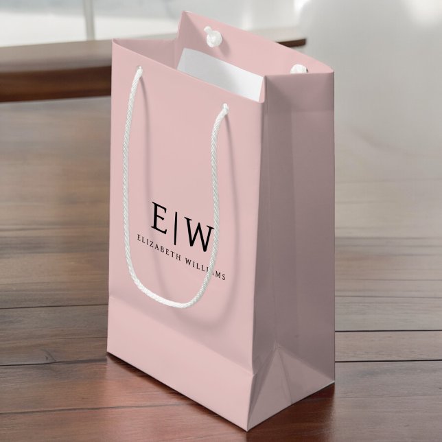 Blush Dusty Pink Modern Script Girly Monogram Name Small Gift Bag (Creator Uploaded)
