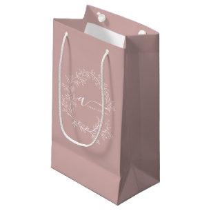 Blush Dusty Pink Modern Script Girly Monogram Name Small Gift Bag