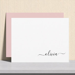 Blush Dusty Pink Modern Script Girly Monogram Name Thank You Card