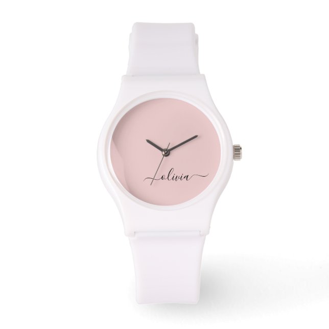 Blush Dusty Pink Modern Script Girly Monogram Name Watch (Front)