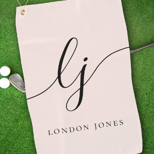 Blush Dusty Pink Modern Script Monogram Name Girly Golf Towel