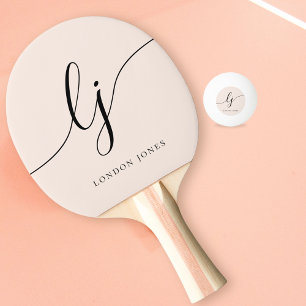 Blush Dusty Pink Modern Script Monogram Name Girly Ping Pong Paddle