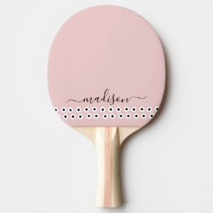 Blush Dusty Pink Modern Script Monogram Name Ping Pong Paddle