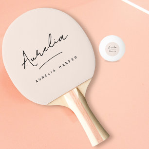 Blush Dusty Pink Modern Script Monogram Signature Ping Pong Paddle