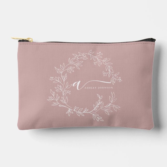 Blush Dusty Pink Monogram Name Girl's Script Accessory Pouch (Front)
