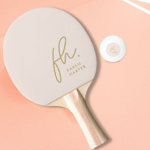 Blush Dusty Pink Monogram Script Gold Name Ping Pong Paddle
