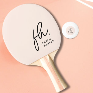 Blush Dusty Pink Monogram Script Name Ping Pong Paddle