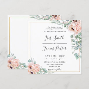 Blush Dusty Pink Poppy Floral Greenery Wedding Invitation