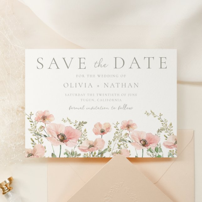 Blush & Dusty Pink Wildflowers Watercolor Wedding Save The Date (Creator Uploaded)