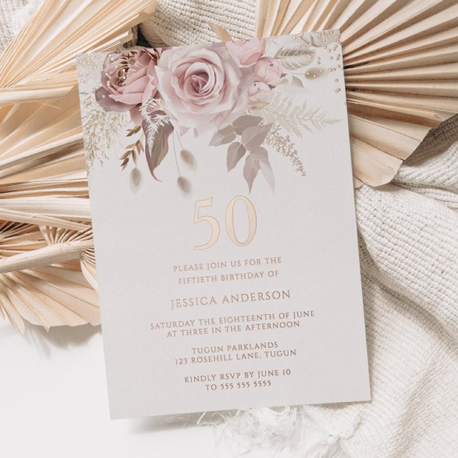Blush & Dusty Rose 50th Birthday Party Rose Gold (Creator Uploaded)