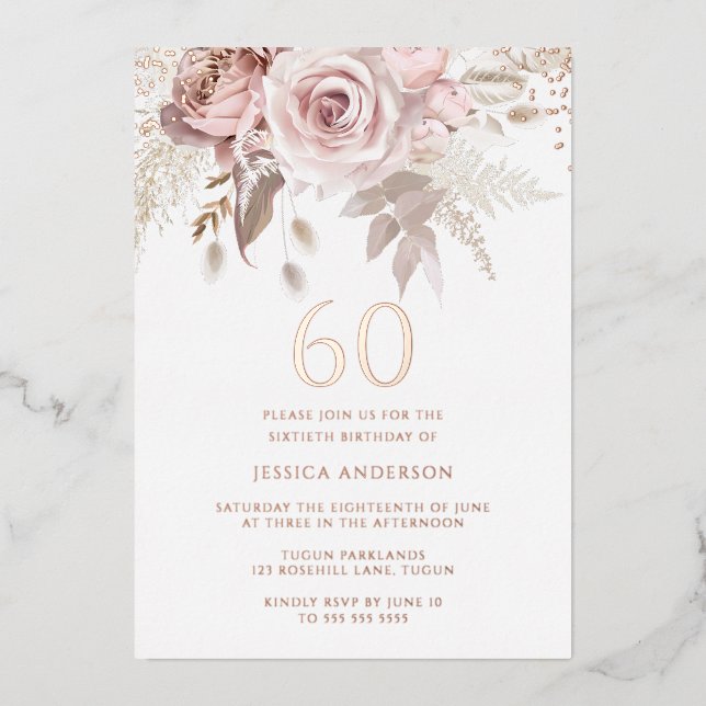 Blush & Dusty Rose 60th Birthday Party Rose Gold (Front)