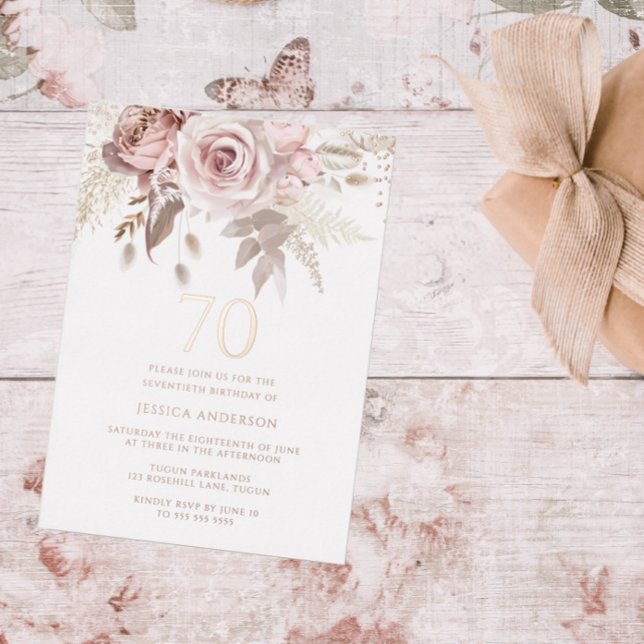 Blush & Dusty Rose 70th Birthday Party Rose Gold (Creator Uploaded)