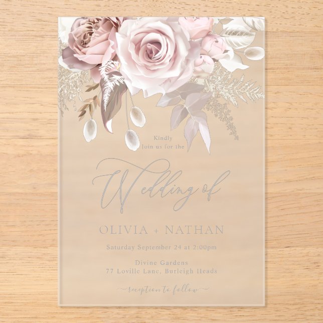  Blush & Dusty Rose Boho Trending Designer Wedding Acrylic Invitations (Front)