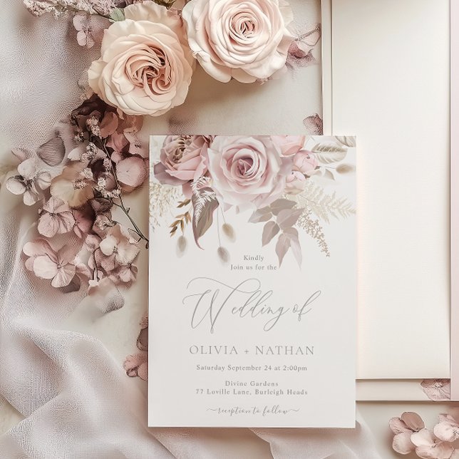  Blush & Dusty Rose Boho Trending Designer Wedding Invitation (Creator Uploaded)