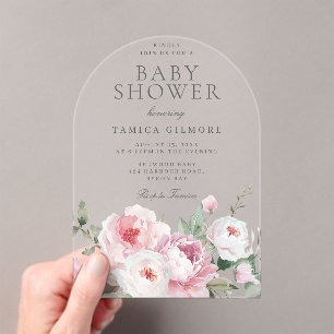 Blush Dusty Rose Botanical Floral Baby Shower Acrylic Invitations