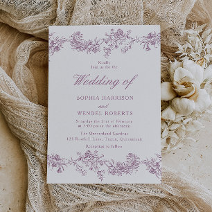 Blush & Dusty Rose Chinoiserie Elegant Wedding Invitation