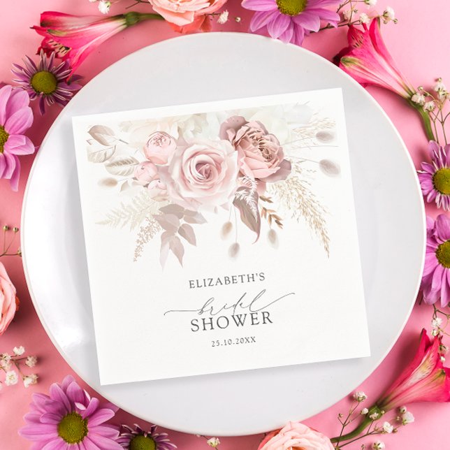 Blush Dusty Rose Floral Bridal Shower Napkin (Creator Uploaded)