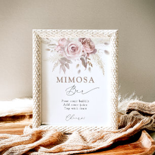 Blush Dusty Rose Floral Mimosa Bar Poster